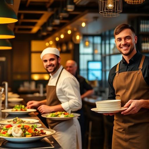 Restaurant and hospitality staff serving guests
